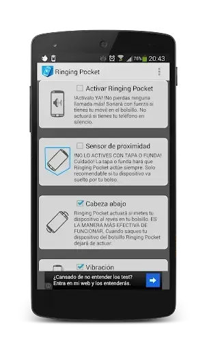 Ringing Pocket pantalla principal